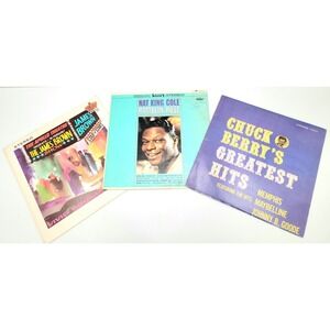 VTG James Brown Chuck Berry Nat King Cole Lot of Three LP Vinyl Record Bundle